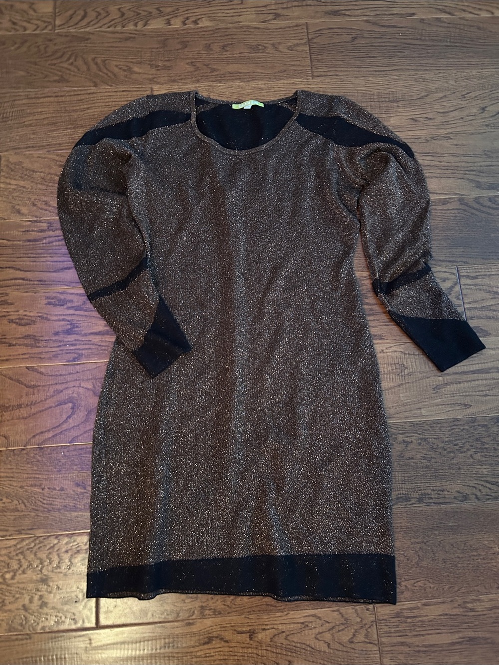 Gianni Bini Sparkle Knit Long-Sleeve Women's Dress in Bronze and Black